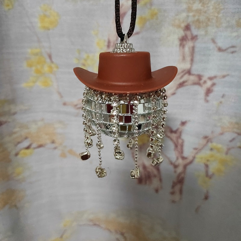 Rhinestone Cowgirl Disco Ball Party Hanging Car Rear View Mirror Accessory - myfunfarm