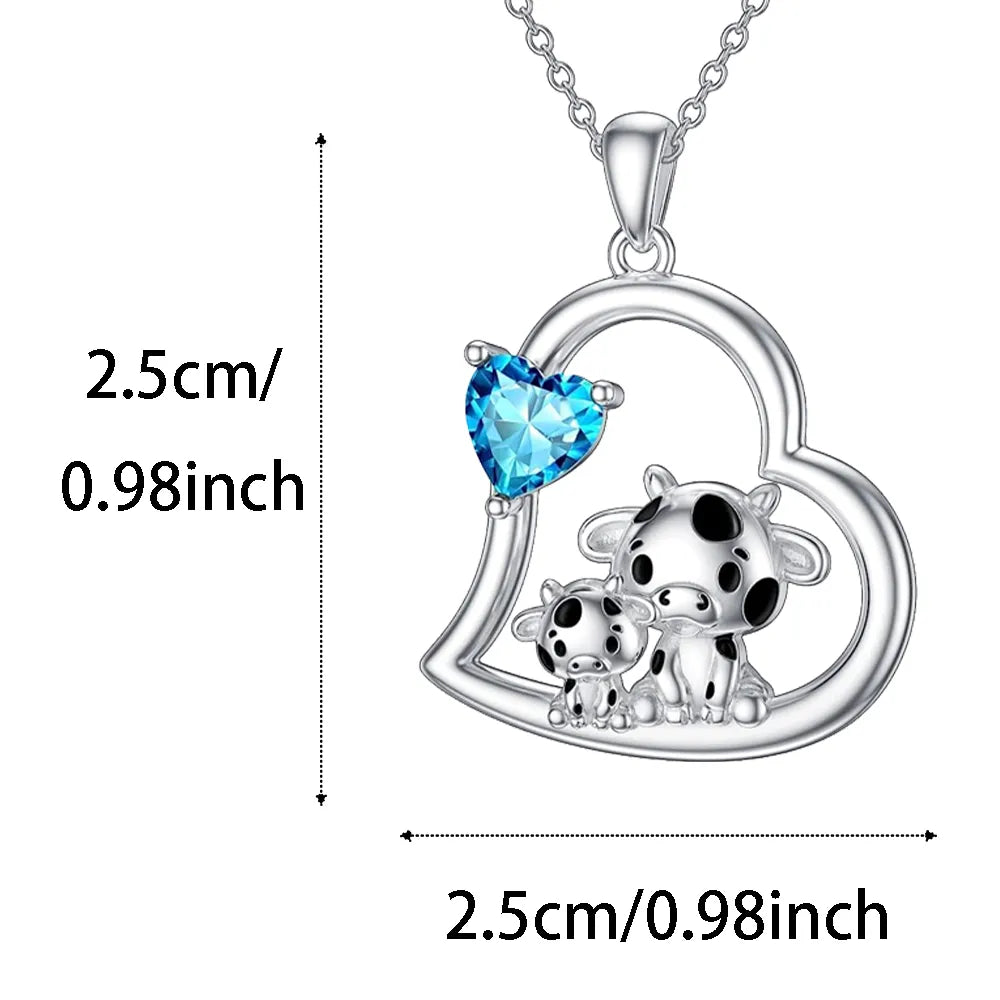 Cute Fashion Cow Love Rhinestone Heart Pendant Necklace - myfunfarm