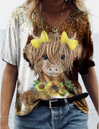 Western Highland Cattle 3D Print T-Shirts  Oversized