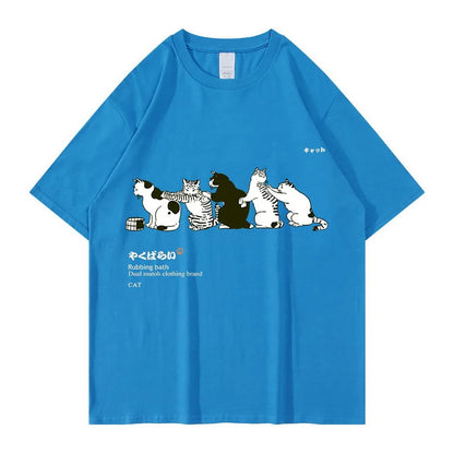Unisex T-Shirt Streetwear Japanese Kanji Harajuku Funny Cat - myfunfarm