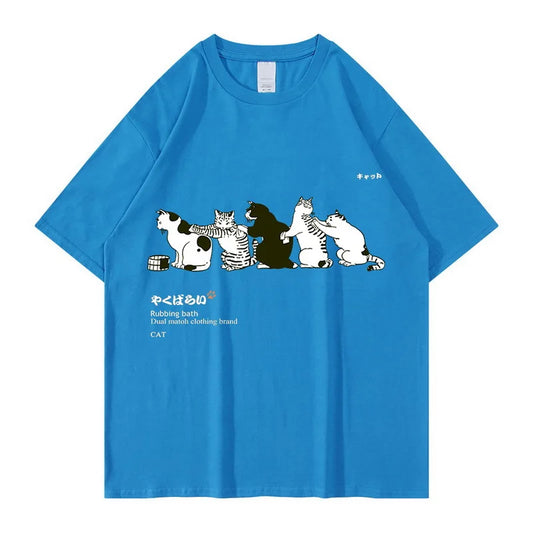 Unisex T-Shirt Streetwear Japanese Kanji Harajuku Funny Cat - myfunfarm