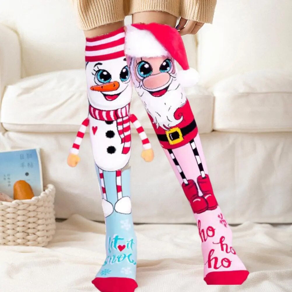 1 Pair Trendy Cartoon Christmas Stockings Santa Snowman