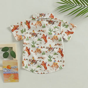 Summer Kids Boys Short Sleeve Tops Holiday Beach Blouse Shirts