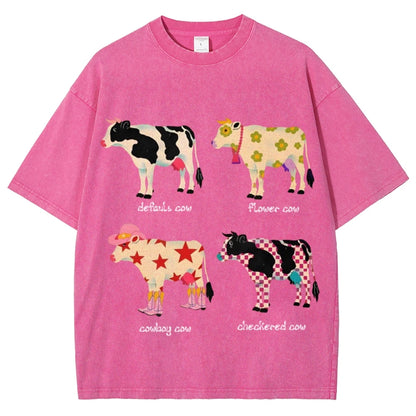 Cute Cartoon Cow Print T-Shirt Pure Cotton Washed - myfunfarm