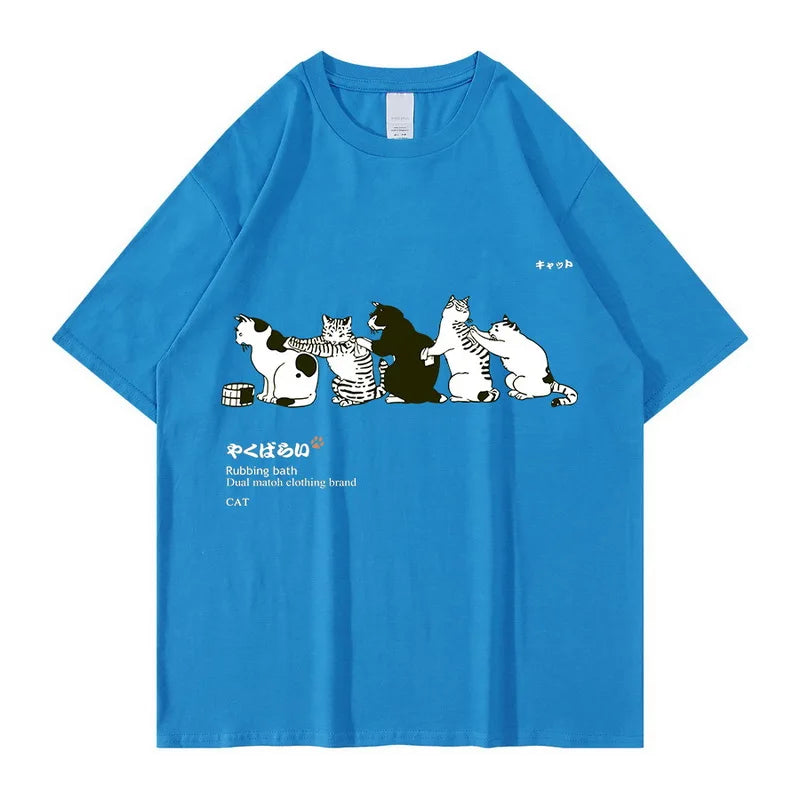 Unisex T-Shirt Streetwear Japanese Kanji Harajuku Funny Cat - myfunfarm