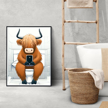 Highland Cow Bathroom Toilet Art Poster Funny