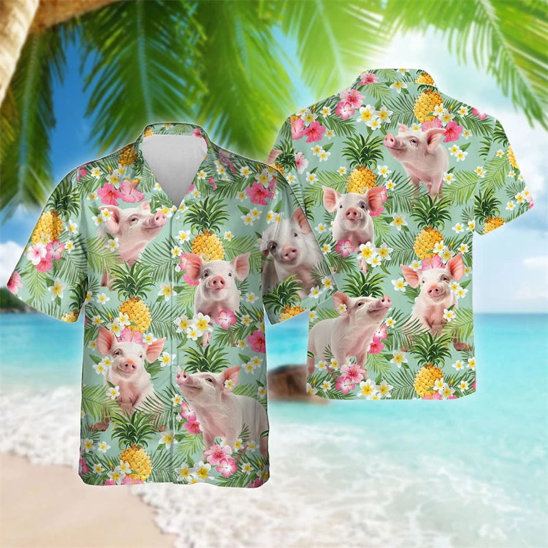 Funny Pig 3D Printed Beach Hawaiian Shirt - myfunfarm