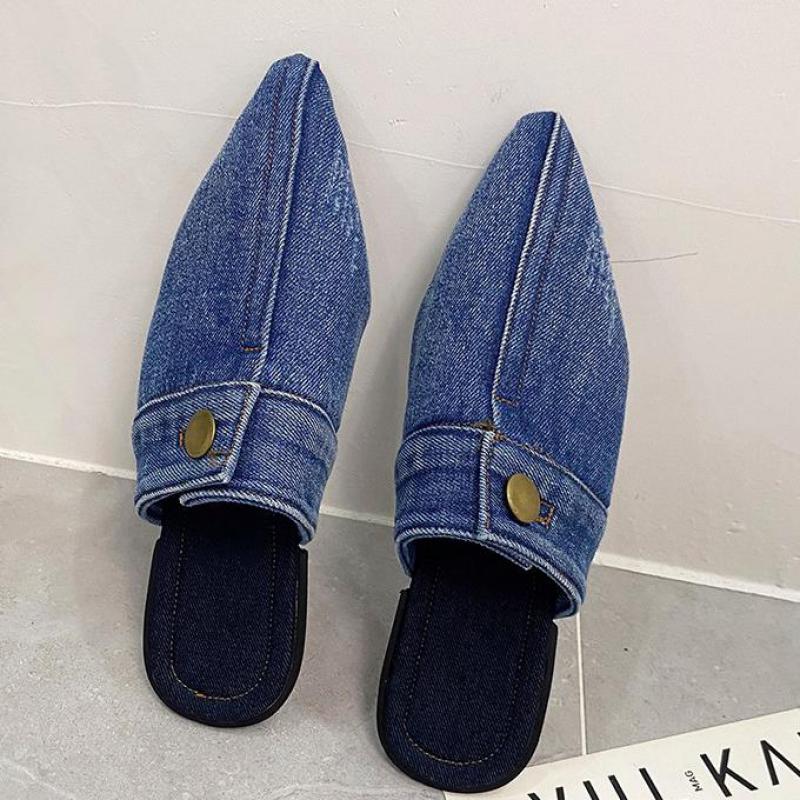 Handmade Denim Slippers Pointed Toe