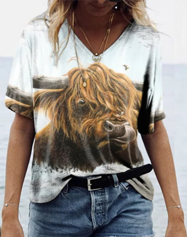 Western Highland Cattle 3D Print T-Shirts  Oversized