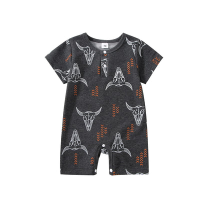Baby Western Cowboy Jumpsuits Cartoon Cattle Print