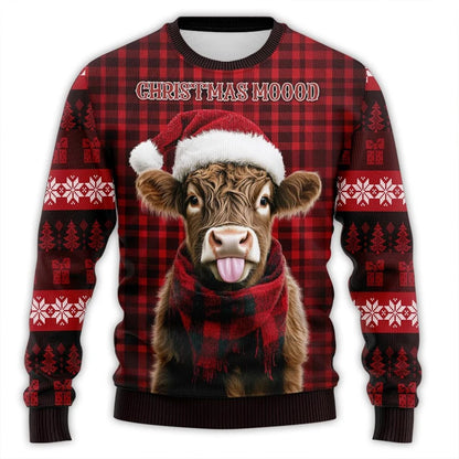 Santa Hat Cute Cow Printed Ugly Christmas Sweater - myfunfarm