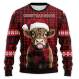 Santa Hat Cute Cow Printed Ugly Christmas Sweater