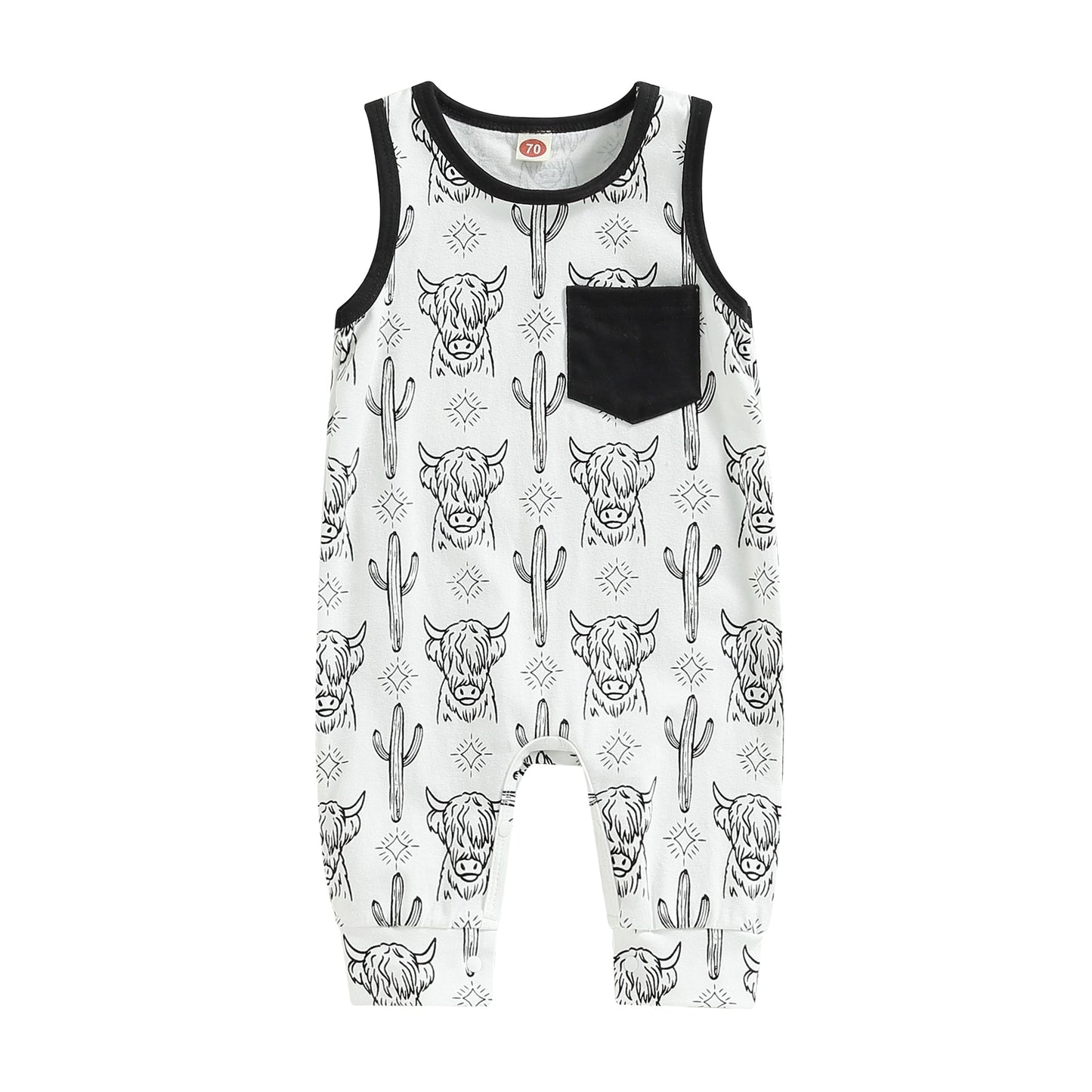 Baby Western Cowboy Jumpsuits Cartoon Cattle Print