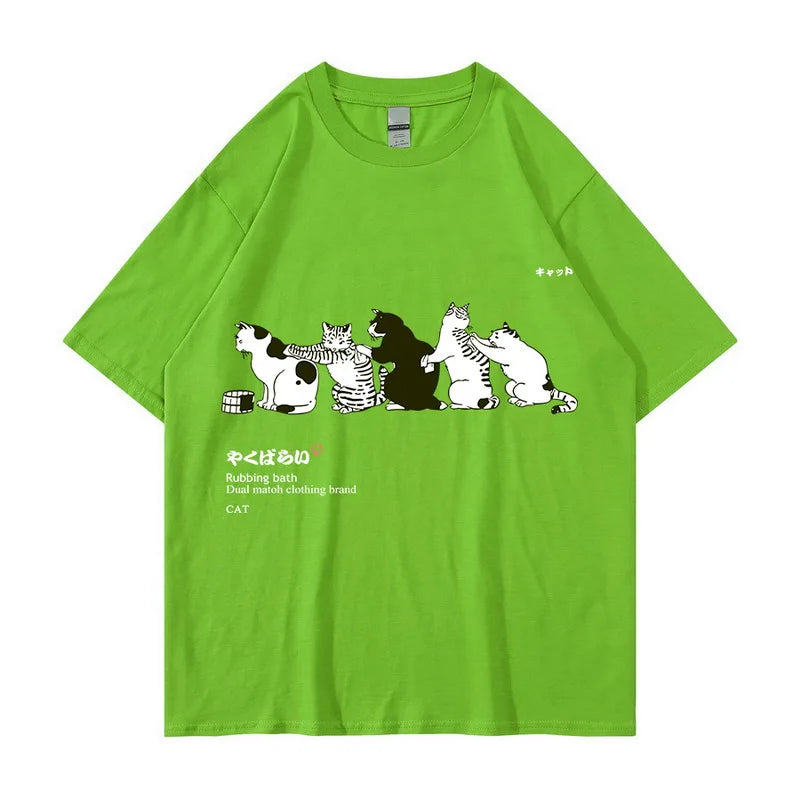 Unisex T-Shirt Streetwear Japanese Kanji Harajuku Funny Cat - myfunfarm