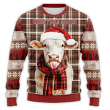 Santa Hat Cute Cow Printed Ugly Christmas Sweater