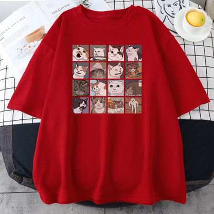 Meme Cats Puzzle Creativity Printed  Funny Oversize T-Shirts - myfunfarm