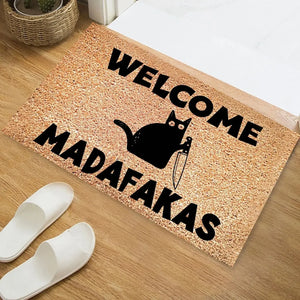 Dark Cat Welcome Madafakas Full Print Doormat Fun  Home Decor