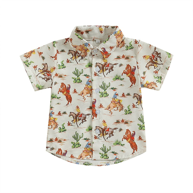 Summer Kids Boys Short Sleeve Tops Holiday Beach Blouse Shirts - myfunfarm