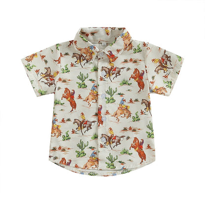 Summer Kids Boys Short Sleeve Tops Holiday Beach Blouse Shirts - myfunfarm
