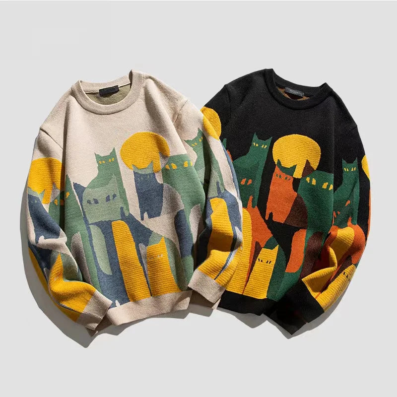 Autumn Knitted Unisex Sweater Cartoon Cat - myfunfarm