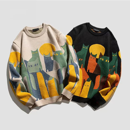 Autumn Knitted Unisex Sweater Cartoon Cat - myfunfarm