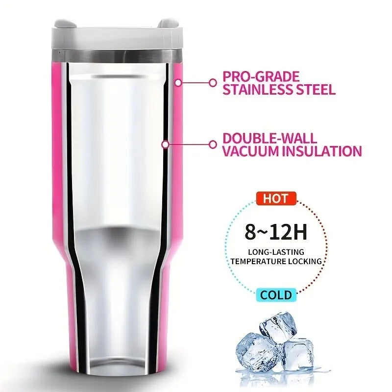 1Pc 40oz Cow Print Insulated Tumbler With Lid And Straw,Stainless Steel Coffee Tumbler with Handle,Double Vacuum Leak Proof Mug