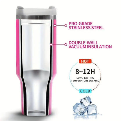 1Pc 40oz Cow Print Insulated Tumbler With Lid And Straw,Stainless Steel Coffee Tumbler with Handle,Double Vacuum Leak Proof Mug