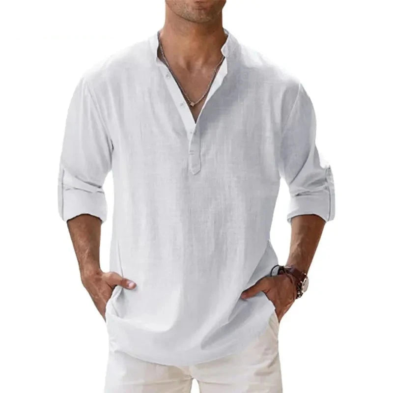 Cotton Linen Shirts for Men Casual Shirts Lightweight Long Sleeve - myfunfarm