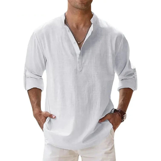 Cotton Linen Shirts for Men Casual Shirts Lightweight Long Sleeve - myfunfarm