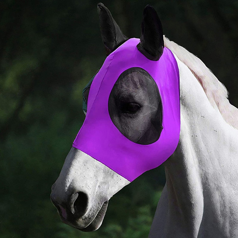 1pc Anti-Fly Mesh Equine Horse Mask Stretch Bug Eye with Covered Ears Long Nose