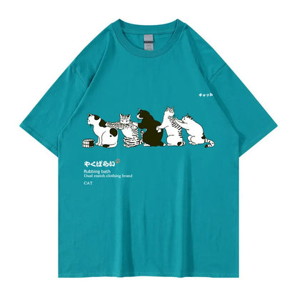 Unisex T-Shirt Streetwear Japanese Kanji Harajuku Funny Cat - myfunfarm