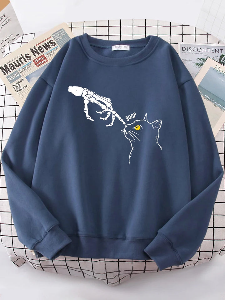 The Skeleton Pointed At The Cat Funny Sweatshirt