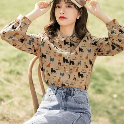 Cute cat Long Sleeve Tops  Blouses for Women - myfunfarm
