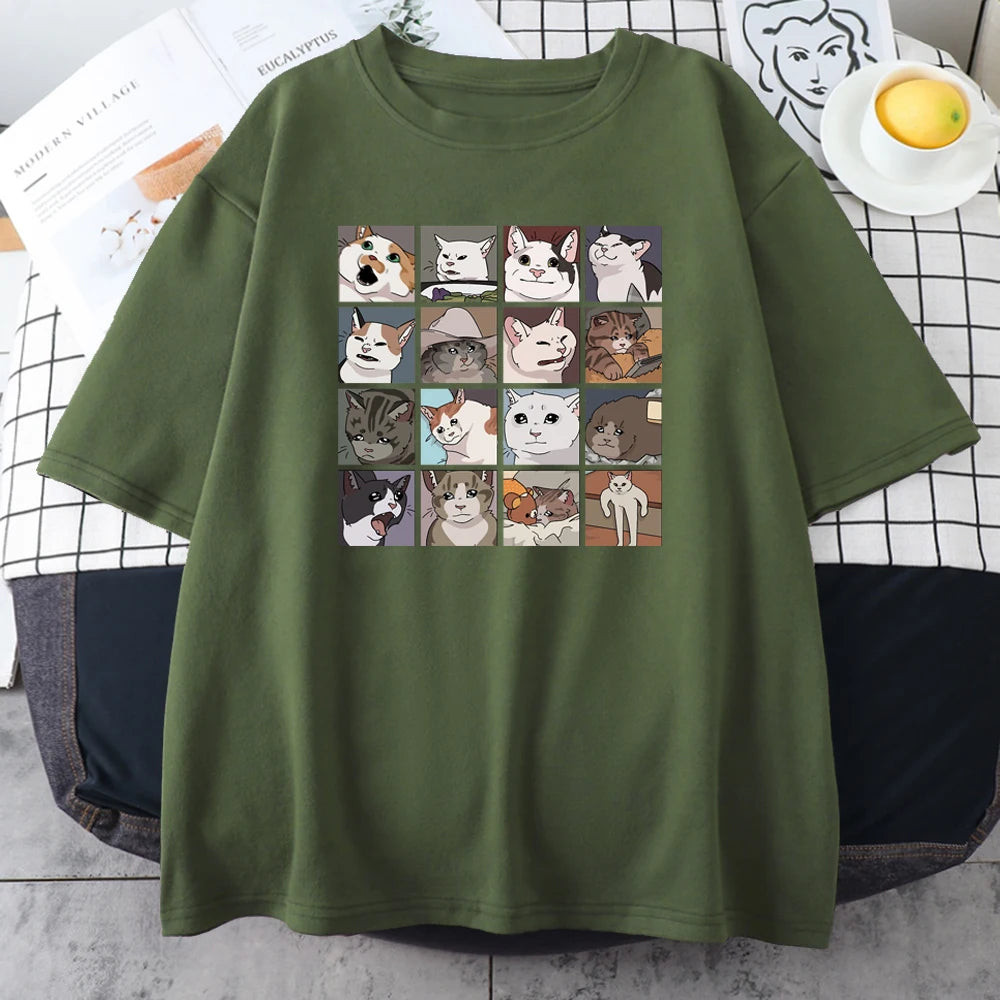Meme Cats Puzzle Creativity Printed  Funny Oversize T-Shirts - myfunfarm