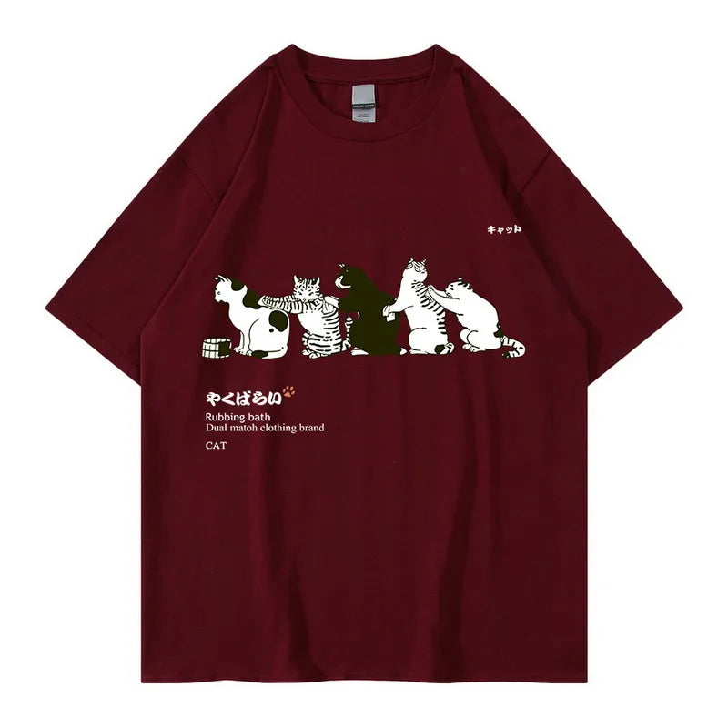 Unisex T-Shirt Streetwear Japanese Kanji Harajuku Funny Cat - myfunfarm