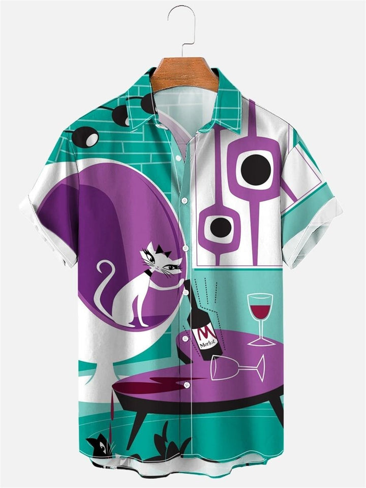 Hawaiian Shirt Cute Cartoon Cat print