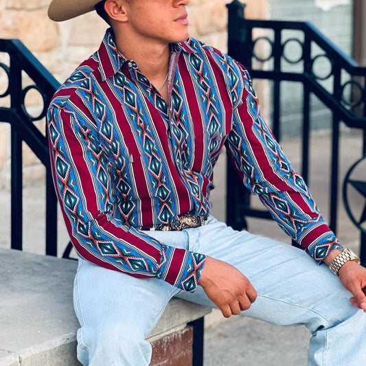 Men's Long Sleeve Western Denim Shirt, Outdoor Casual Party, Soft and Comfortable - myfunfarm