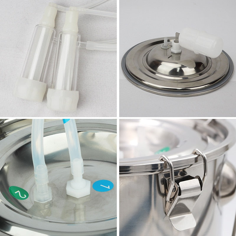 5L Milking Machine Milker Automatic Electric & Pulsating for Farm Cows Goats Sheep Vacuum Pump Bucket Farm Breeding Equipments - myfunfarm
