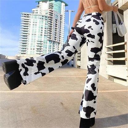 Cow Pattern High Waist Straight Jeans Women