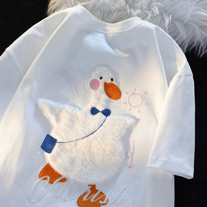 Cotton Cute Duck Embroidered Short-sleeved T-shirt Women's