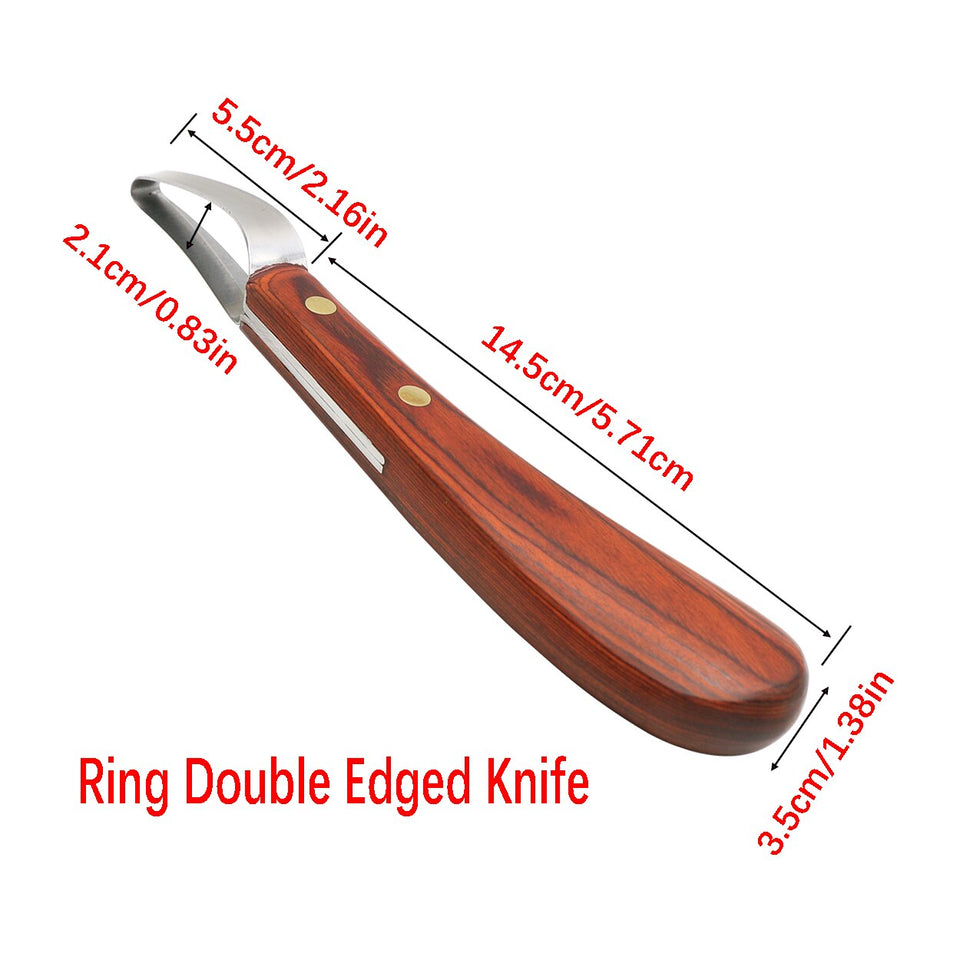 1Pc Horseshoe Knife Sheep Stainless Steel Double-edged Wooden Handle Hoof Trimming Knife Ring Blade Cattle Hoof Trimming Tools