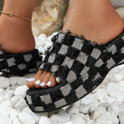 Women Denim Slides Summer Sandals - myfunfarm