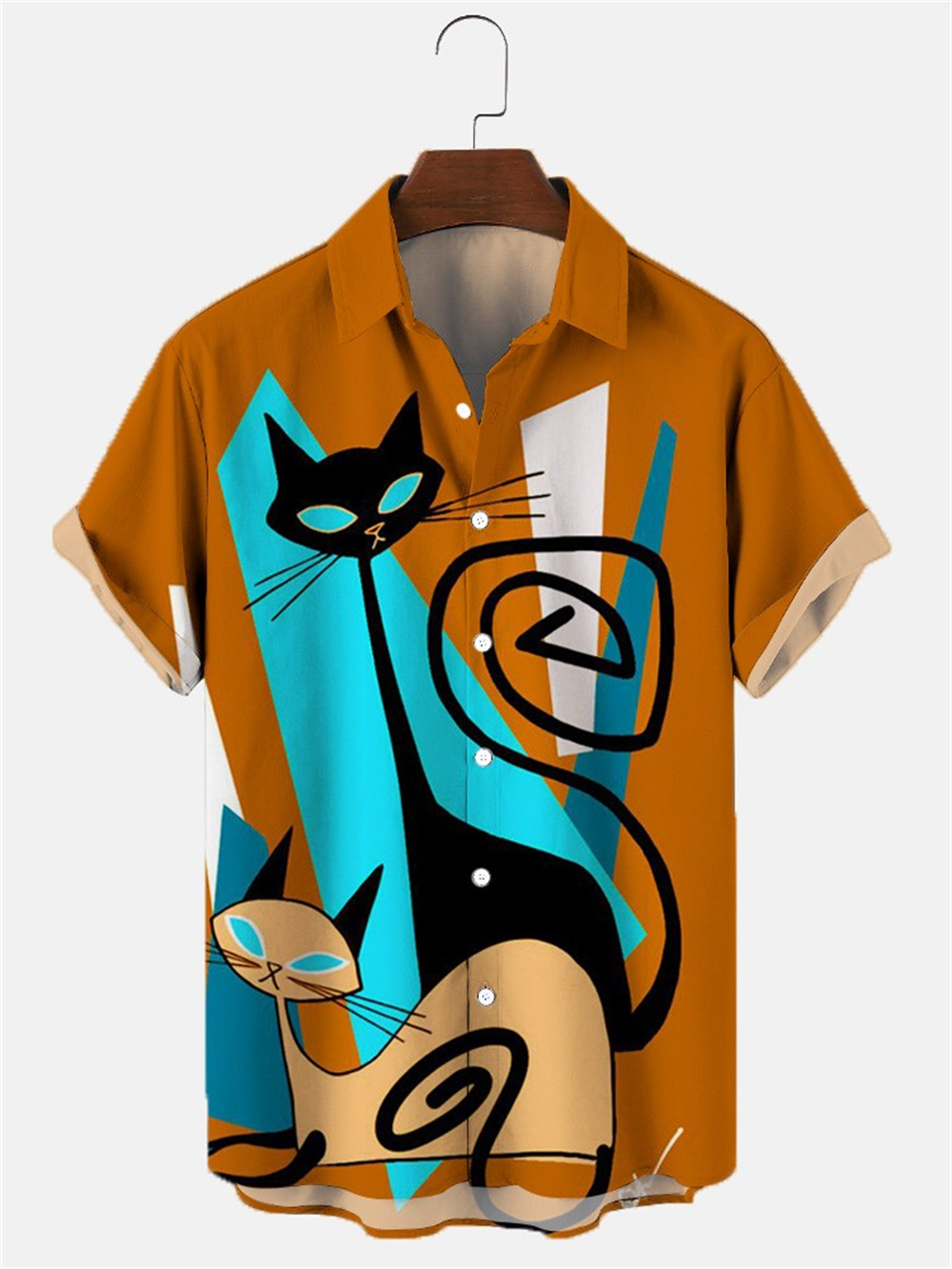 Hawaiian Shirt Cute Cartoon Cat print - myfunfarm