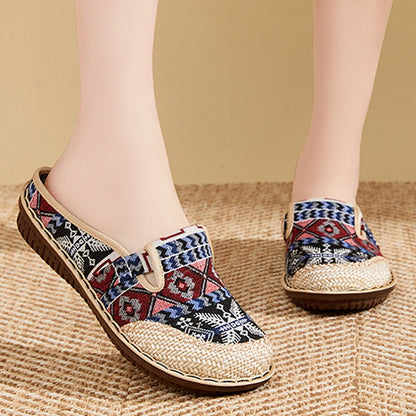 Women Linen Slipper Ethnic Embroidery Summer