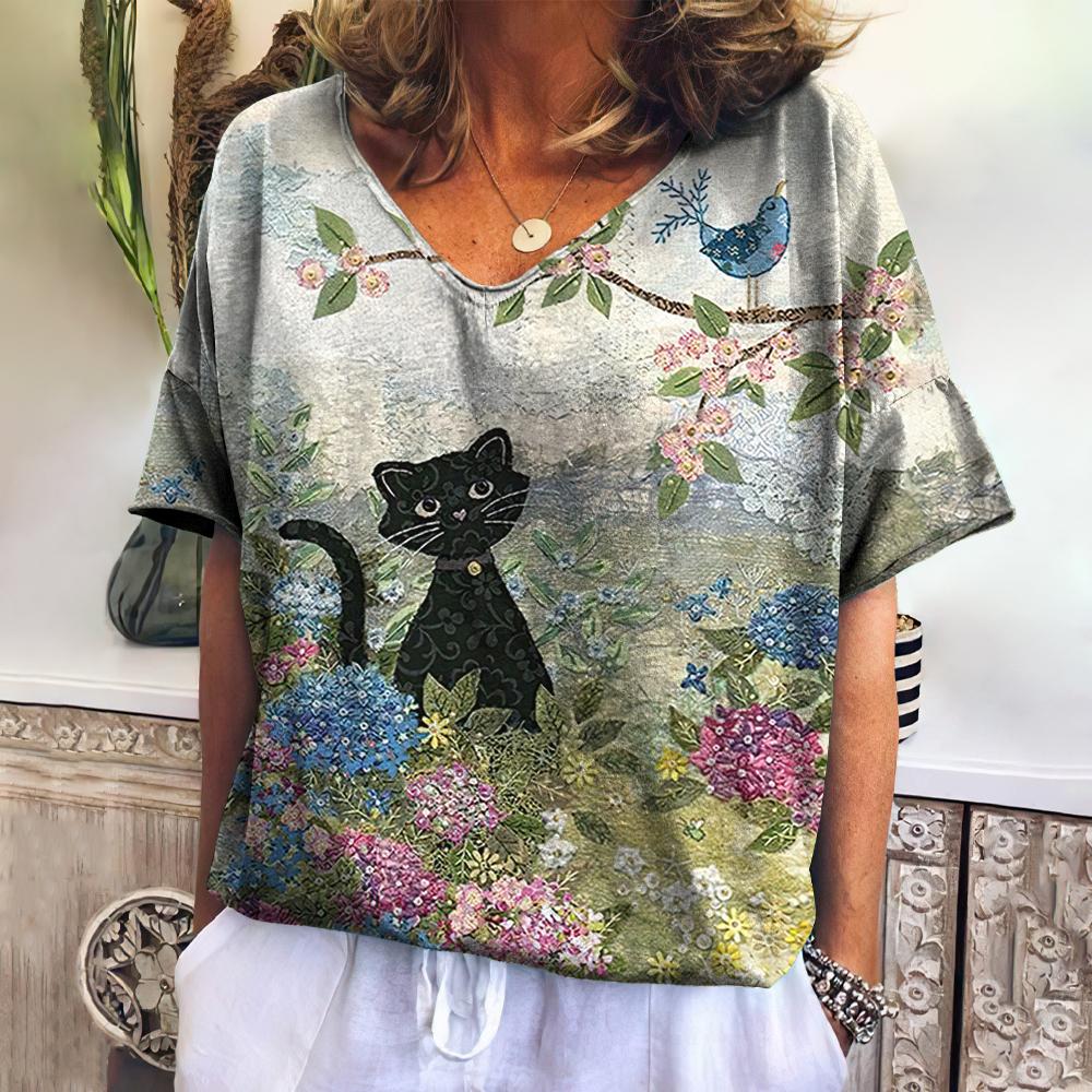 Cartoon Cats Print Women T-Shirt - myfunfarm
