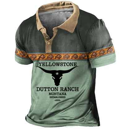 Men's Vintage Polo Shirts Summer Cowboy print 3d Horses