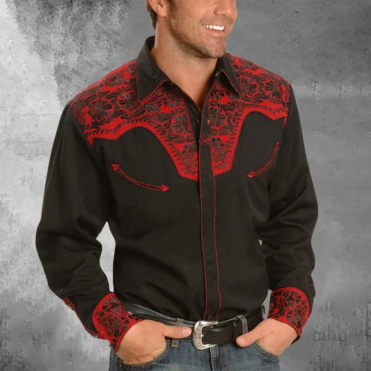 Men's Long Sleeve Western Denim Shirt, Outdoor Casual Party, Soft and Comfortable - myfunfarm