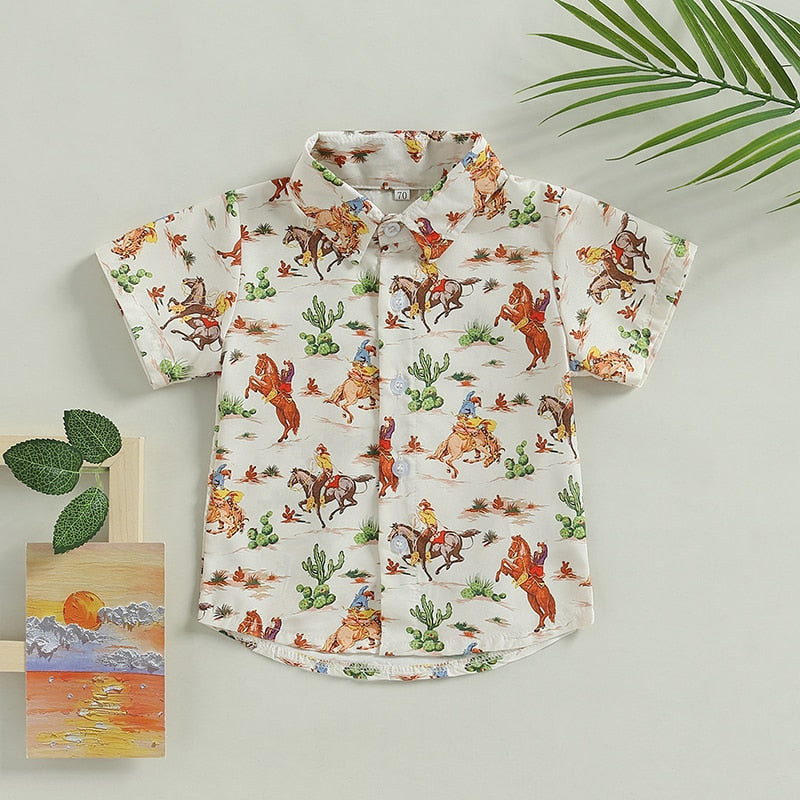 Summer Kids Boys Short Sleeve Tops Holiday Beach Blouse Shirts - myfunfarm
