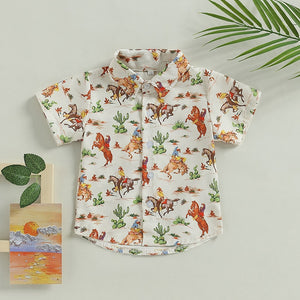 Summer Kids Boys Short Sleeve Tops Holiday Beach Blouse Shirts
