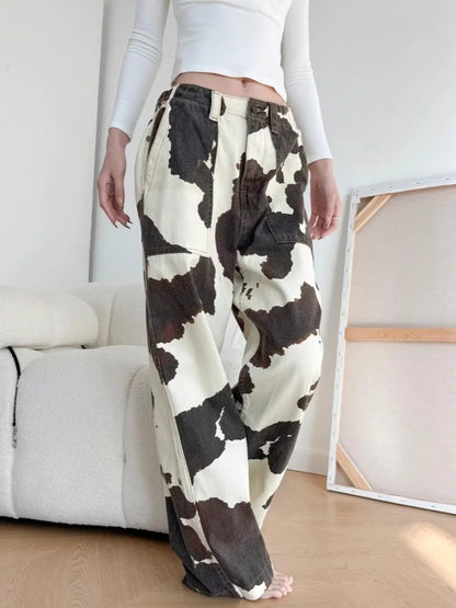 Cow Pattern Jeans Pants For Women